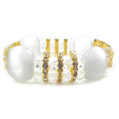 White crystallized glass bead elastic bracelet