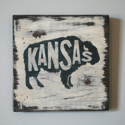 Kansas bison state animal hand painted sign