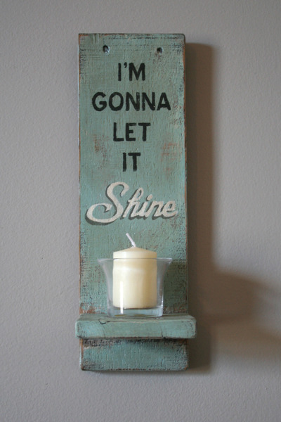  I'm Gonna Let It Shine Hand Painted Pallet Sign Candle Holder
