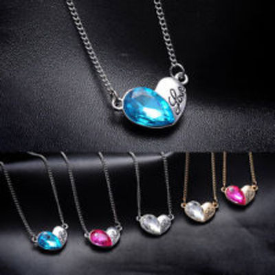 Chic rhinestone crystal love letter heart pendant necklaces
