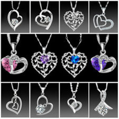  sterling silver heart chain necklace crystal charm bead love pendants