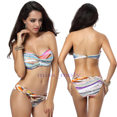 Sexy  padded push up swimwear bikini bandeau strap swimsuit(5 colors)