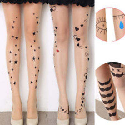 Cute pantyhose transparent silk stocking tattoo sock tights leggings 