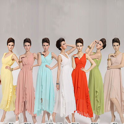 New chiffon solid party ball sleeveless long maxi dress skirt