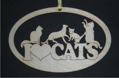 I Love Cats - Wood Ornament