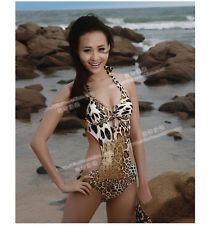 Deep v leopard monokini halter bathing swimsuit swimwear 