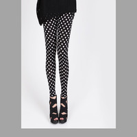 Retro Polka Dots Design Black Leggings - Thumbnail 1