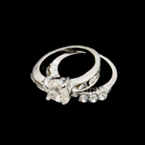 WHITE STONE SILVER DBL BAND RING SET