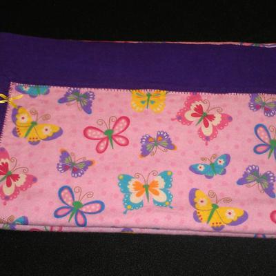 Receiving blanket - pink butterflies on purple