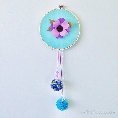 6" felt flower hoop art - purple & blue/turquoise  - Thumbnail 5