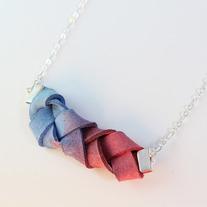 Raspberry and Blue Braided Ombré Necklace 