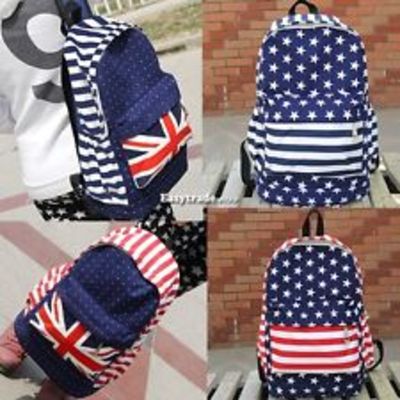 Unisex canvas punk us & uk flag backpack 