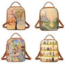  trees stamp windmill printed backpack handbag school bag