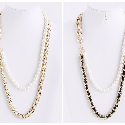 Pearl and chain necklace set