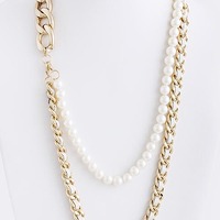 Pearl and Chain Necklace Set - Thumbnail 1
