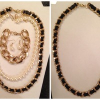 Pearl and Chain Necklace Set - Thumbnail 2