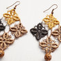Gold Brown and Black Lace Geometric Earrings-2