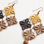 Gold Brown and Black Lace Geometric Earrings-4