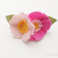 Felt Wild Flower Barrette - Pink - Thumbnail 2