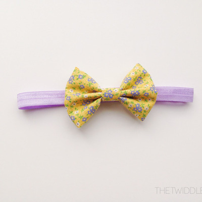 Yellow & purple floral bow - headband