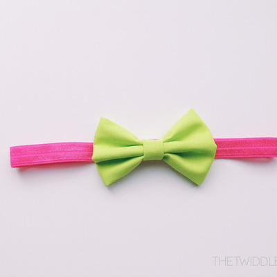 Neon green & hot pink bow - headband