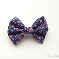 *Limited Edition* Navy Blue Vintage Floral Bow - Headband - Thumbnail 1