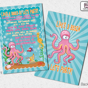 Under the sea invitations, sea animals invitations, party invitations, birthday invitations, beach invitations, invitations, invitation - Thumbnail 3