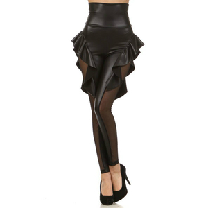 High Waist Faux Leather Flounced Leggings