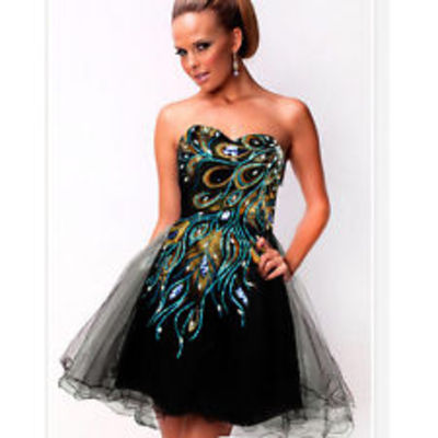 2014 peacock short cocktail prom dress size 4-16