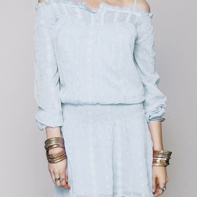 Off shoulder long sleeve embroided dress