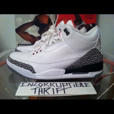 White cement air jordan 3's size 10