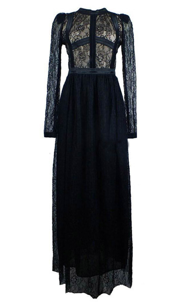 Vintage Long Sleeve Lace Full Length Dress