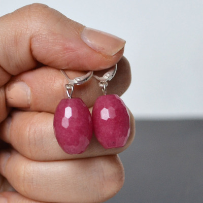 Pink jade earrings, faceted earrings, dressy earrings, formal - Thumbnail 4