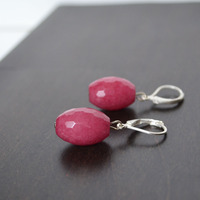 Pink Jade Earrings, Faceted Earrings, Dressy Earrings, Formal - Thumbnail 3