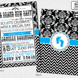 Vintage Baby Shower Invitation, Baby Shower Invitations, Custom Baby Shower Invitations, Black and White Baby Shower Invitations - Thumbnail 2