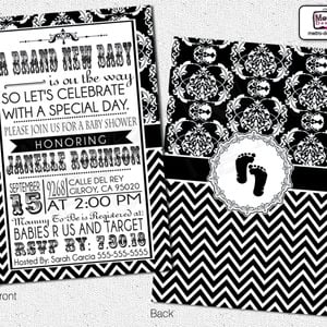 Vintage Baby Shower Invitation, Baby Shower Invitations, Custom Baby Shower Invitations, Black and White Baby Shower Invitations - Thumbnail 3