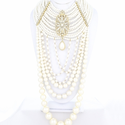 Multi-strand pearl extravaganza choker necklace set 