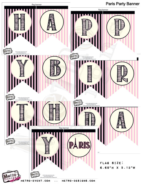 Paris Birthday Banner- Digital File