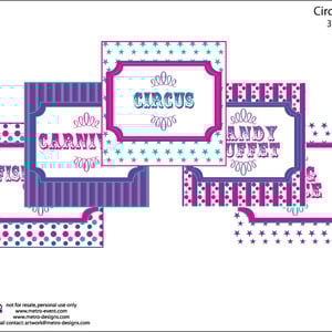 Circus or Carnival Signs: Teal, Pink, Purple
