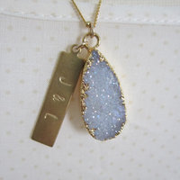 Druzy pendant with personalized brass bar on satellite chain  - Thumbnail 1