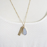 Druzy pendant with personalized brass bar on satellite chain  - Thumbnail 2