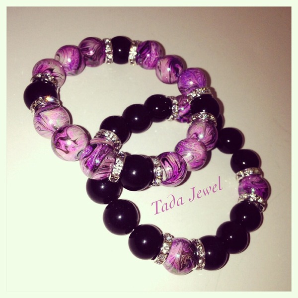 Double Marble Acrylic Bead Sets-  purple/black