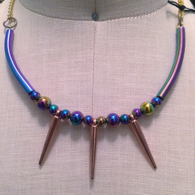 Psychedelic rose gold spike collar 