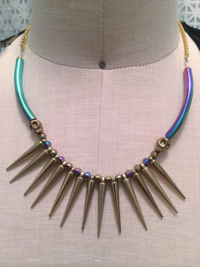Rainbow Skulls Spike Gold Necklace