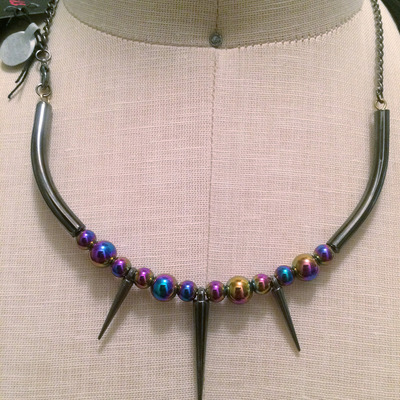 Psychedelic gunmetal spike collar 