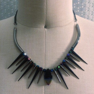 Peacock fan necklace gunmetal