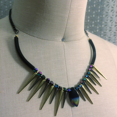 Peacock fan necklace gold/gunmetal - Thumbnail 2