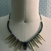 Peacock Fan Necklace Gold/Gunmetal - Thumbnail 1