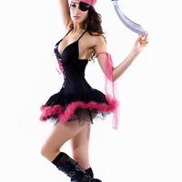Sexy Pink & Black Pirate Costume - Thumbnail 2