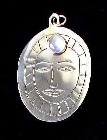 Moon Face Man Silver, Rainbow Moonstone, fits all Crystal Healing Necklaces!